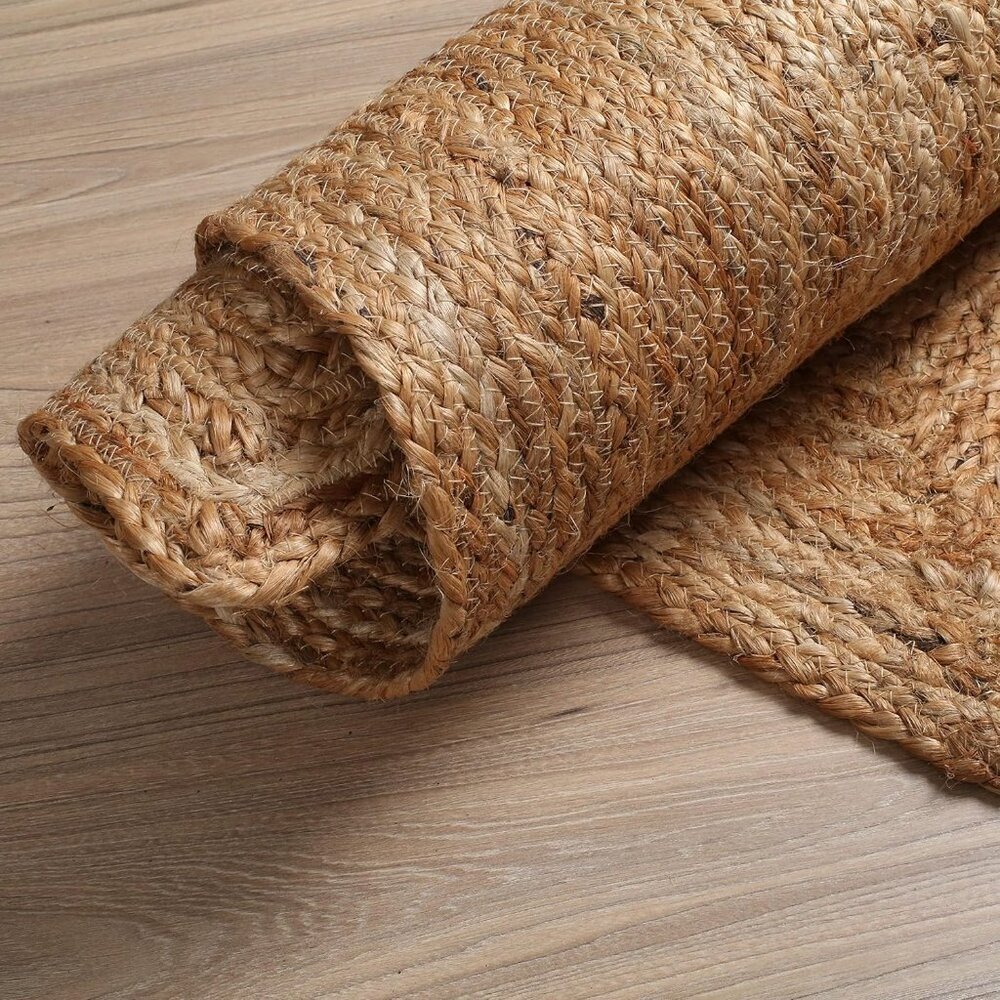 Hand Woven Jute Braided Rug, 2'x3' – Natural, Reversible Boho Entry Area Rugs fo - Picture 4 of 9